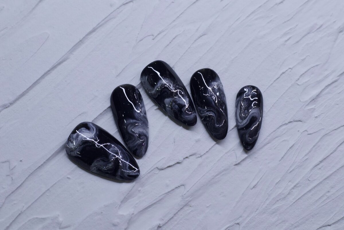Grey marble nail design at Cathy Nail House